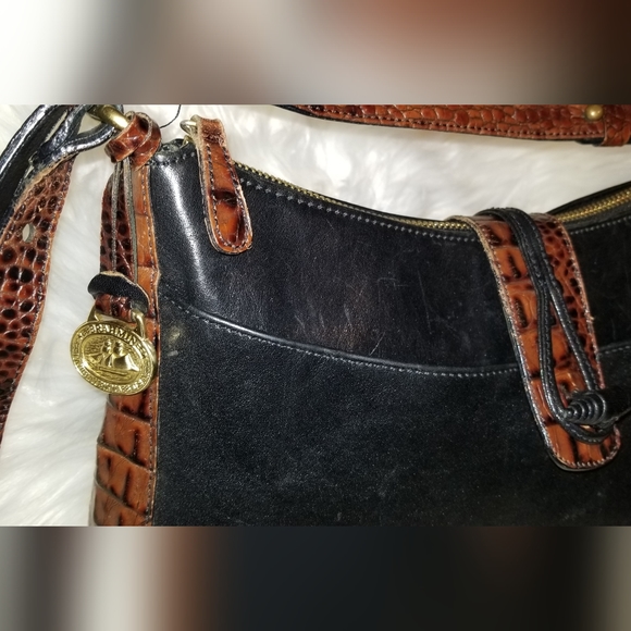 Vintage BRAHMIN Black Brown Crocodile Print Leather Womens ShouldePurse Handbag - Picture 5 of 11